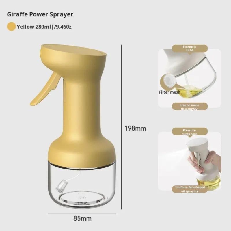 Practical 280/450ml Atomized Oil Spray Press Glass Oil Dispenser Transparent Body Leak-proof Cooking Spray Bottle Baking