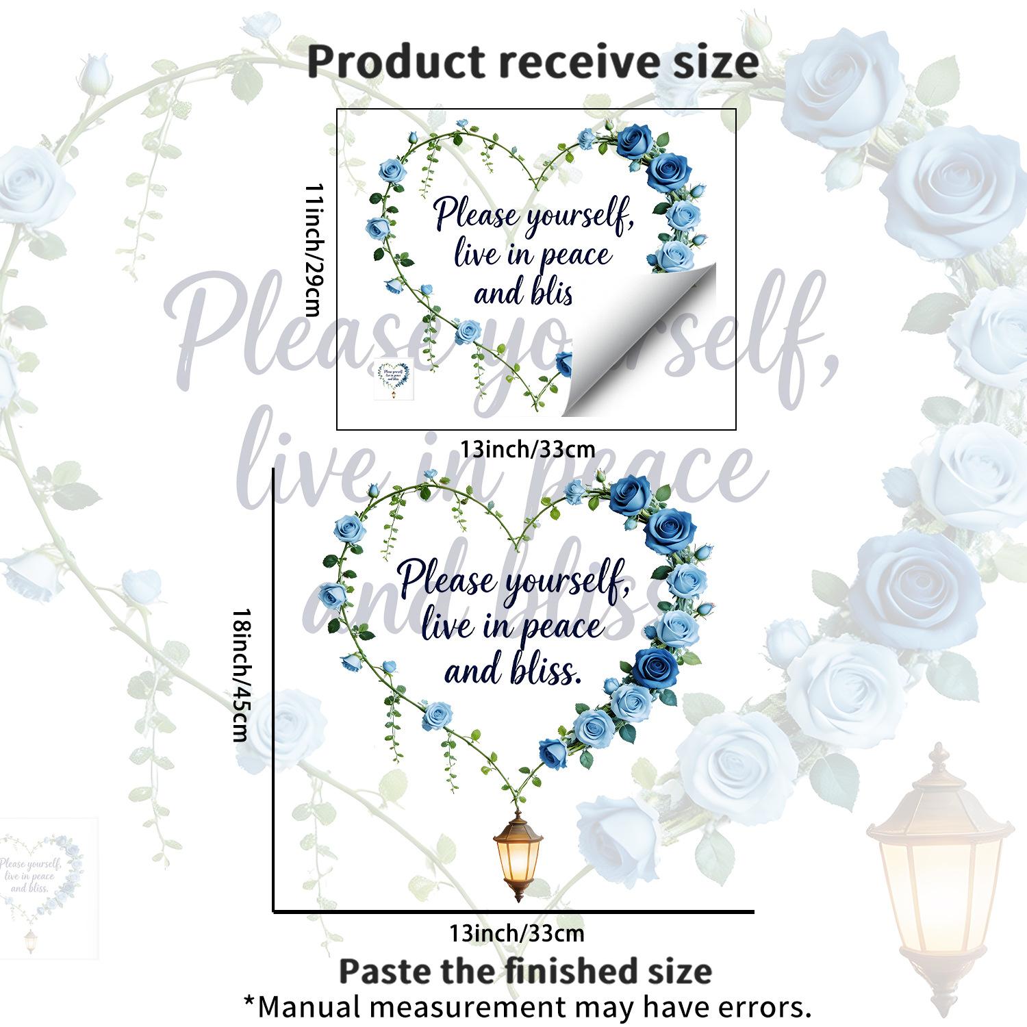 Sticker - Fresh Blue Rose Heart-shaped Wall Sticker - Inspirational English Slogan - Bedroom Sticker