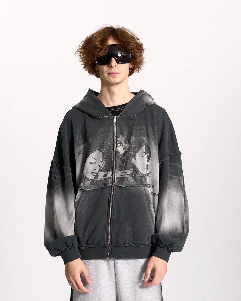 2025 Grenzüberschreitender Kapuzen-Cardigan: Unisex Streetwear Sweatshirt mit dunklem Aufdruck
