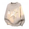Unisex Knit Sweater Round Neck Long Sleeve Loose Fit Thick Warm Pullover Travel Streetwear