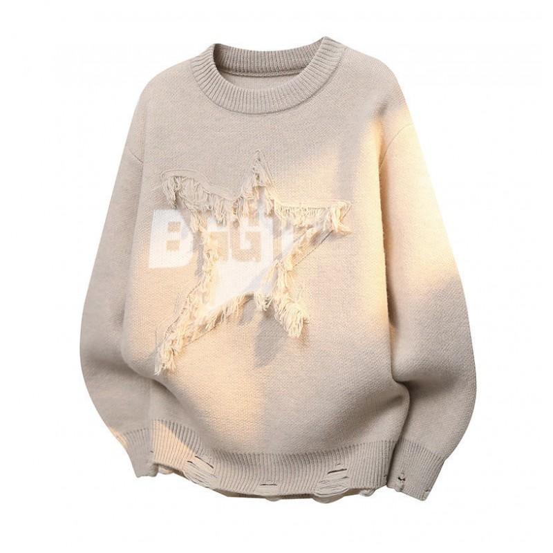 Unisex Knit Sweater Round Neck Long Sleeve Loose Fit Thick Warm Pullover Travel Streetwear