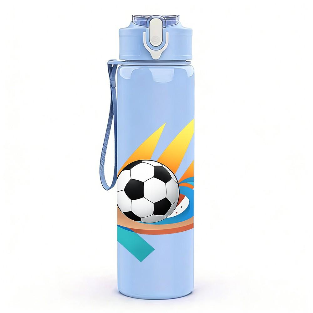 1PC Flame Soccer Ball Graphic 750ml Color Plastic Sports Water Bottle Leakproof Flip Straw Lid Suitable for Sports Office Home Use