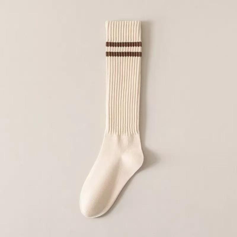 Calf Socks Women's Half-leg Long Socks Trendy School Style Solid Color Two-bar Simple and Versatile High Socks Cotton Pile Socks