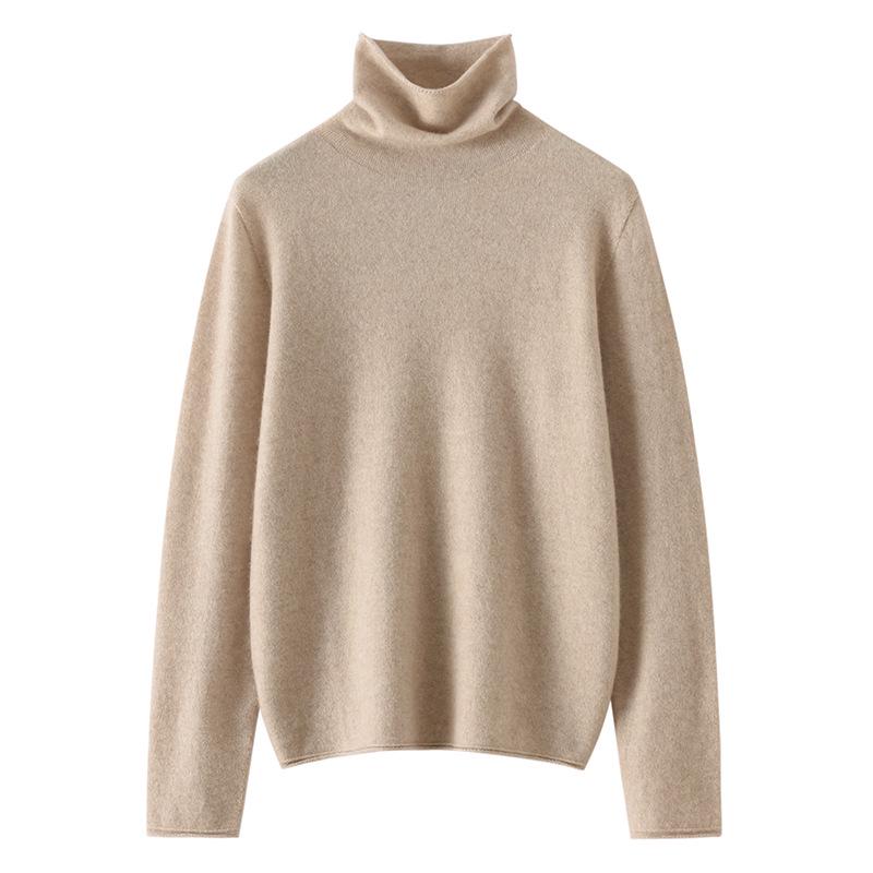 Women’s Cashmere Pile Collar Sweater - High Collar, Knitted, Loose Fit, Slim Inner Layer