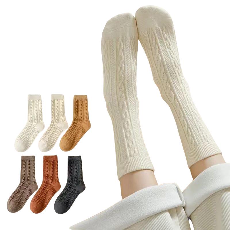 Japanese Twist Women's Mid-Calf Socks - Spring & Autumn, Comfortable, Breathable, Solid Color, Versatile, Sweet, Knee-High & Postpartum Options