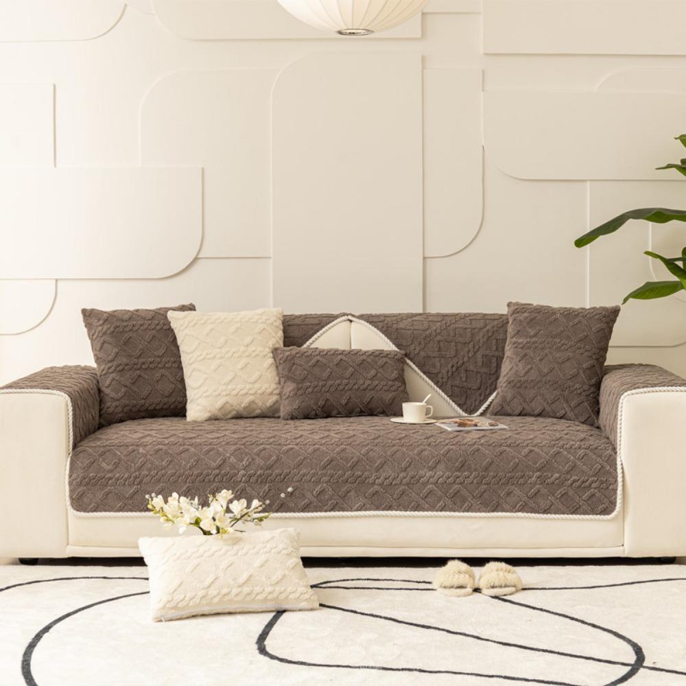 Winter Jacquard Cotton Flannel Solid Color Sofa Cover Modern Simple Super Soft Non Slip Sofa Cushion