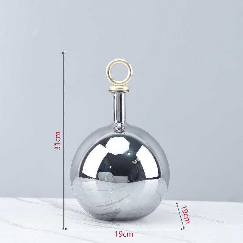 Creative Electroplating Silver Ball Glass Vase Ornaments High-end Art Flower Arrangement Container Room Dining Table Floral Vase
