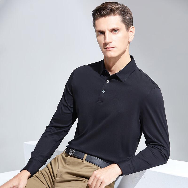 Men's 100% Cotton Long-Sleeve Business Casual Polo Shirt