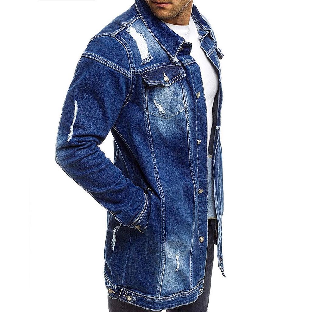Men's  Winter Casual Vintage Wash Distressed Denim Jacket Coat Top Blouse