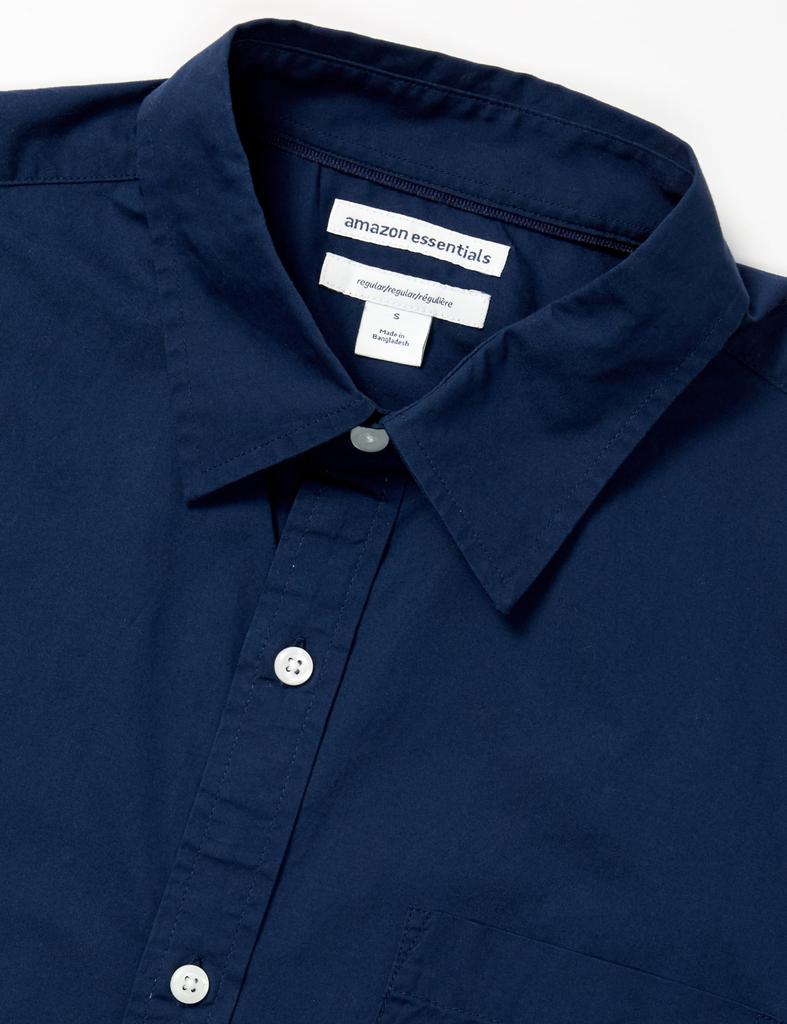 Amazon Essentials Men's Navy Long Sleeve Regular Fit Casual Poplin Shirt, Size M
