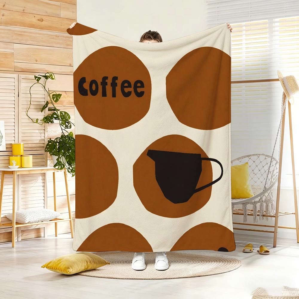 Cartoon C-Creative coffee illustration Throw Lightweight 240g Flannel Blanket Soft Skin-friendly for Summer Cooling