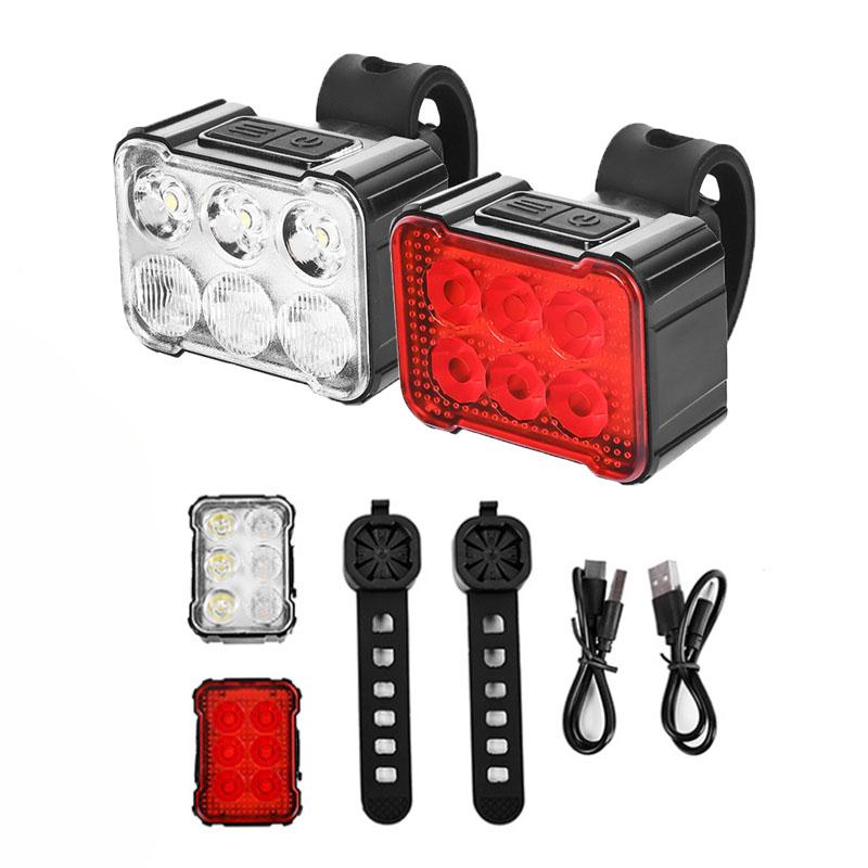 USB Rechargeable Bicycle Light Set Ultra Bright LED Headlight and Taillight for Night Cycling Safety