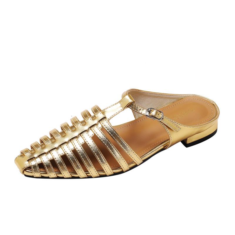 

2025 Summer New Women s Roman Gladiator Sandals PU Leather Woven Slip on Slippers Low Heel Sandalias De Mujer Size 35 43 Zapatos 43 золотой