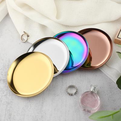 Plateaux décoratifs en métal, plaques rondes en acier inoxydable de 10cm, placage sous vide or/argent/plateaux à bijoux colorés pour bureau