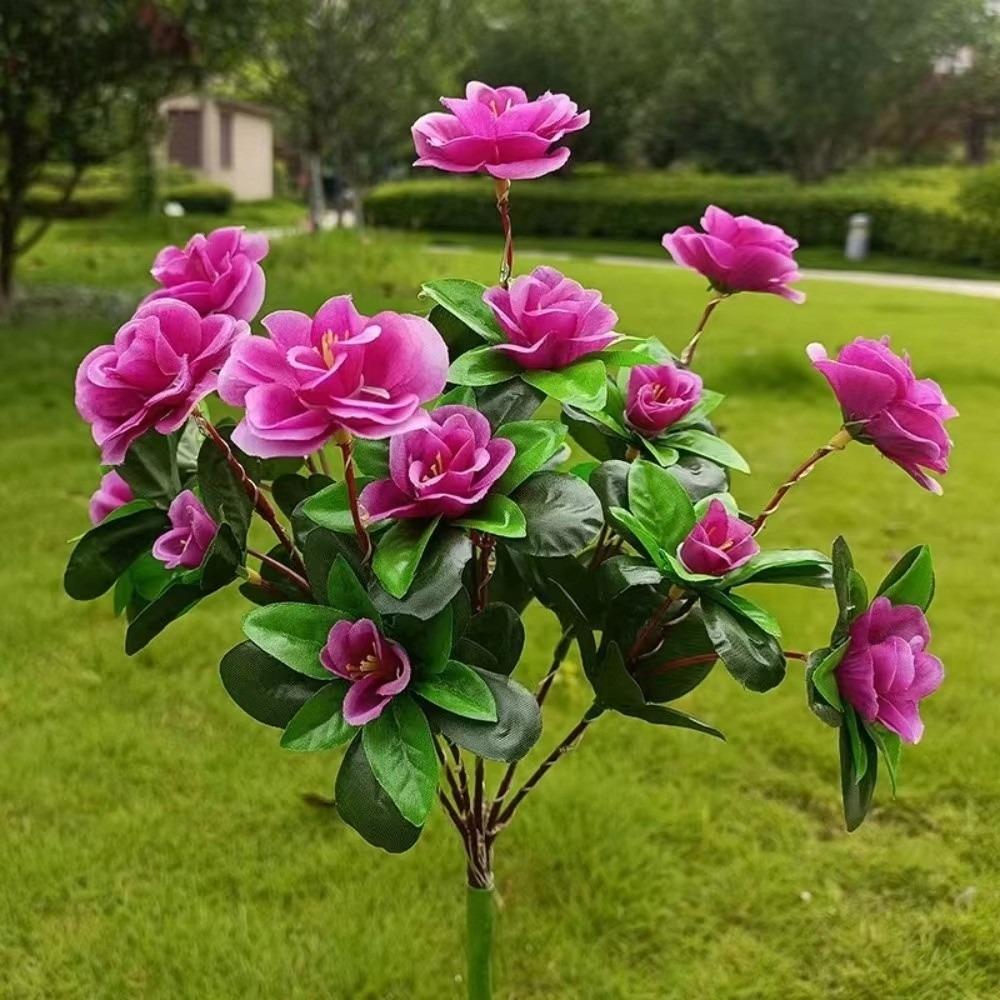 Red Azalea Flower Solar Powered Flower Stake Lights Pathway Decor Outdoor Pathway Lights