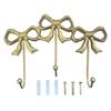Retro Style Bow Wall Hook Gold Color Iron Metal Clothes Hook Bow Knot Three-Bows Design Wall Mounted Hook Girls Room