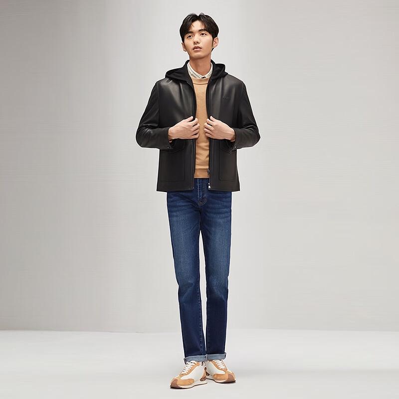 Septwolves Men's Hooded Sheepskin Leather Jacket