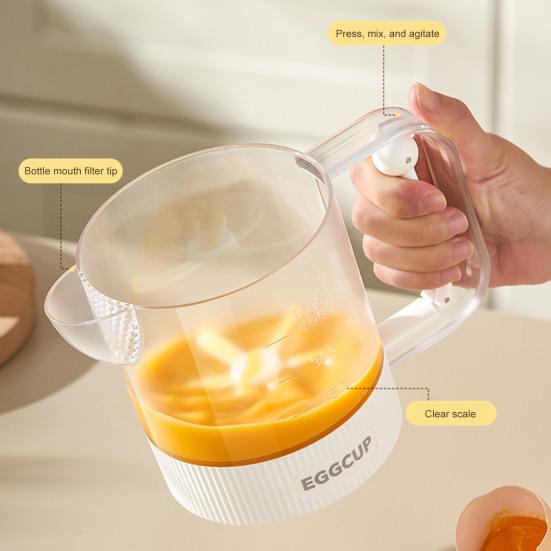 Ręczny trzepak do jajek Kuchenny trzepak do jajek z dziobkiem filtrującym Mieszadło do jajek zapobiegające rozlewaniu Obsługa jedną ręką Kubek do mieszania sosów Winaigrette