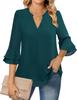 Women's V-Neck Double-Layer Chiffon Top with Flare & Tie-Waist Detailing