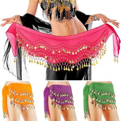 Bauchtanz Hüftschal Damen Taillenschal Bauchtanzrock mit 98 Goldmünzen zum Binden Hüftwickel für Tanztraining Performance Strandbekleidung