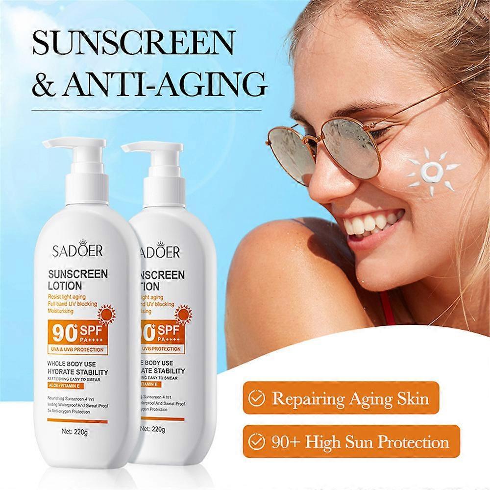 Crema solare anti-età, SPF 90+, lozione da 220 ml, impermeabile, biodegradabile, latte solare riparatore, rinfrescante e con protezione UV per corpo e viso.