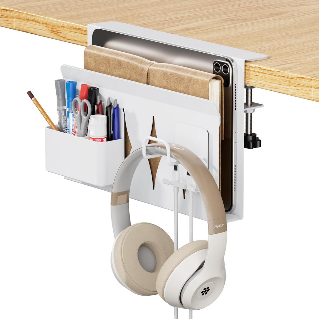 GAGUIUP Desk Side Rack, Table Side Holder, Small Item Storage Rack, Desk Pocket, PC Stand, Tablet Storage, No Drilling Required, Space-Saving,
