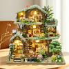 Maison Arbre d'Hiver Neigeuse Villa Kit de Maison de Poupée DIY Fait Main, Kit de Maison Miniature en Bois 3D, Chalet Fantaisiste Petite Maison Décor Cadeau
