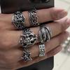 6Pcs/Set Halloween Jewelry Gothic Metal Skull Head Five Point Star Adjustable Ring For Men Punk Rings Party Gift