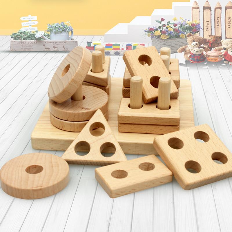 Early Wooden Learning Building Set For Toddlers Color Shape Cognitive Activities