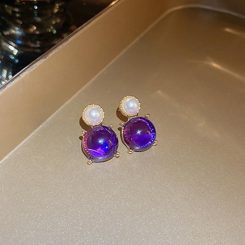 Silbernadel Perle rund Stecker Ohrringe Halskette Set, literarisch und retro Hofstil Ohrringe Vintage mittelalterliche Ohrringe Damen