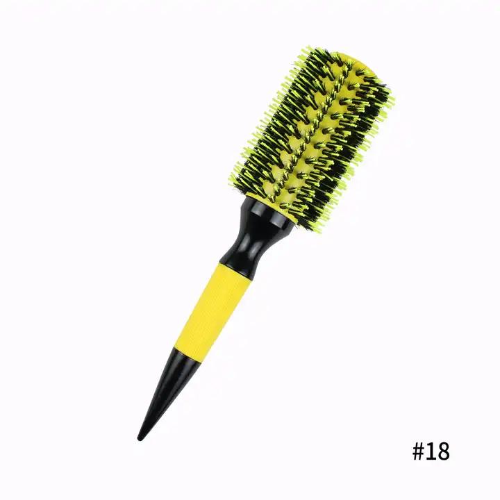 Professional  Round Wooden Hair Brush 6 Sizes Boar Bristle Mix Nylon Salon Women Hair Styling Tools Yellow Brazil Hair Curlerl