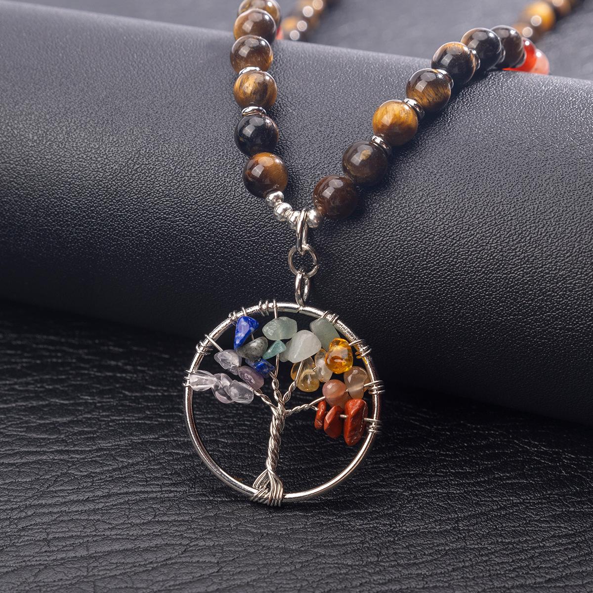 Natural crystal necklace, crushed stone, tree of life, sweater chain, amethyst jewelry