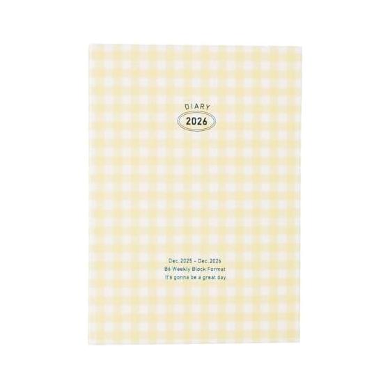 Notebook 2026 Schedule Book Starting December 2025 Weekly Block B6 Exact Size Hardcover Gingham Check Yellow Marks 26WDR-CB03-YE