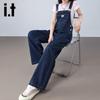 Izzue It Women's Relaxed Fit High-Waisted Denim Overalls