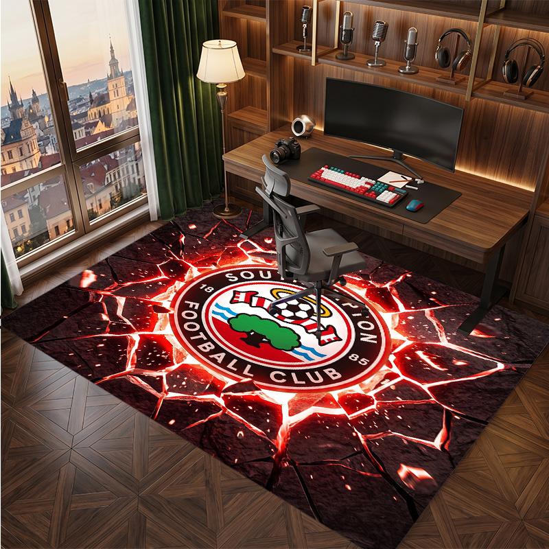 Southampton Football Print Crystal Velvet Rug, Comfortable Water Absorbent Non Slip Indoor Floor Carpet