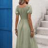 European, American Spring and Summer New Fashion Square Neck Bubble Sleeve Dress French Elegant Solid Color Dress Women
