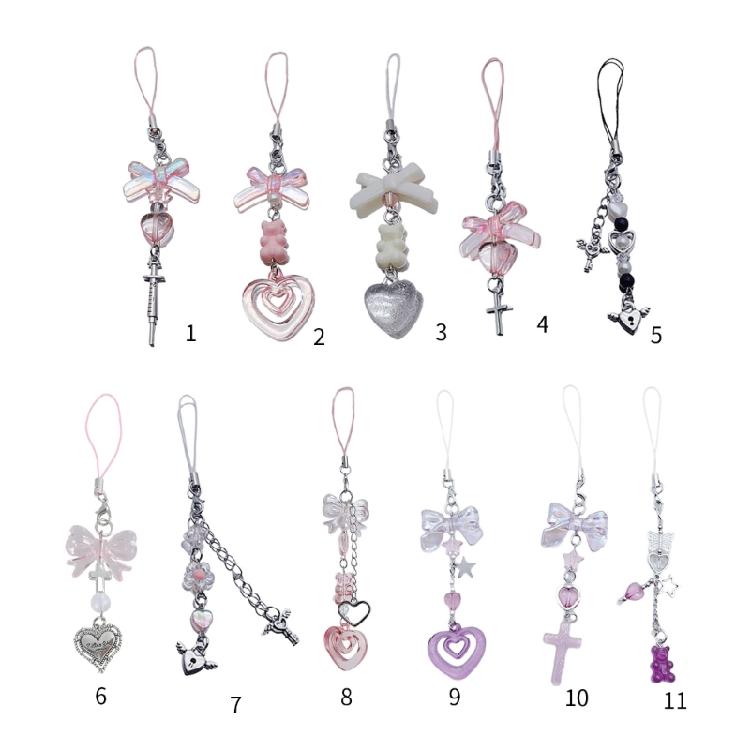 Sweet Cool Bowknot Heart Cross Hanging Pendant Phone Strap Cute Bag Decoration