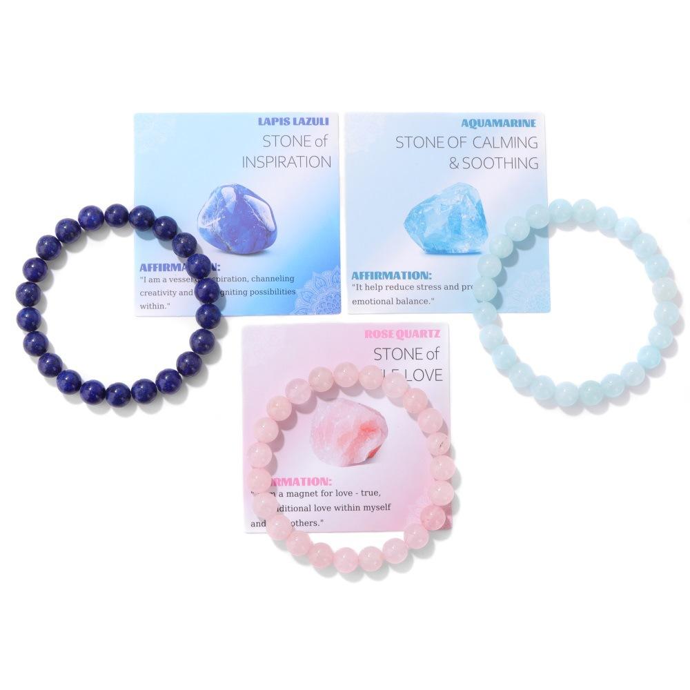 JYL TS Bracelet Zodiac  Eye Beaded Couple Gift Enhances Love & Luck LapLazuli+Aquamarine+Powder Quartz+Card