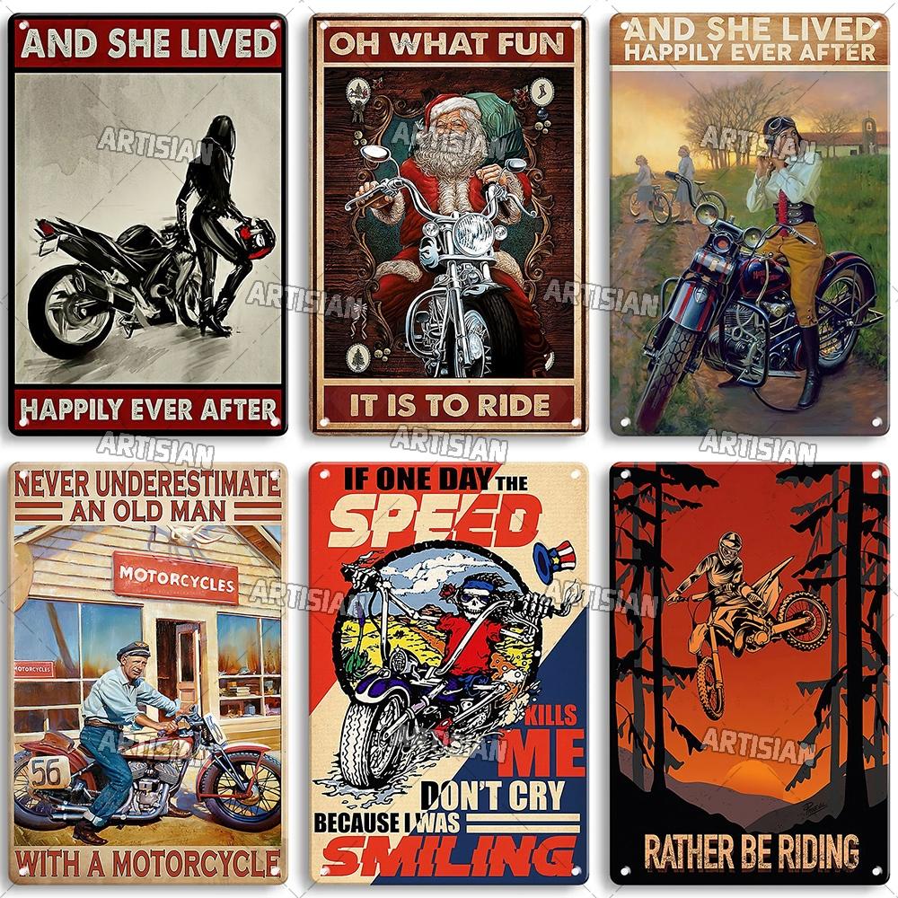Artisian Riding Metal Plate Motorcycle Tin Sign Motorbike Decorative Poster Wall Decor Garage Bar Pub Club Hotel Cafe Kitchen
