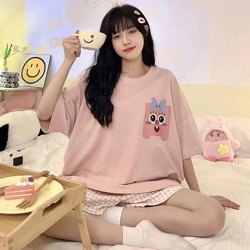 Women's Summer Short-Sleeved Short Pants Set Youthful Teenage Student Oversized Loose-Fitting Casual Homewear Summer Set