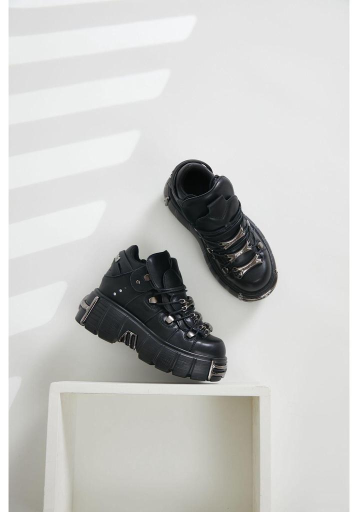 2024 Fall/Winter Women's Thick-Soled Punk Leather Shoes - Dark Low-Top Motorcycle Boots