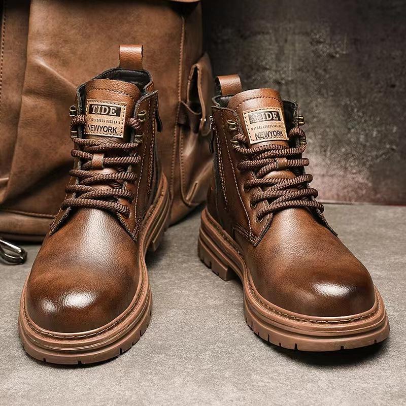 Martin Boots Men's Shoes New Trendy Autumn and Winter High-top Leather Shoes American Retro Tooling Boots Knight Locomotive Short Boots