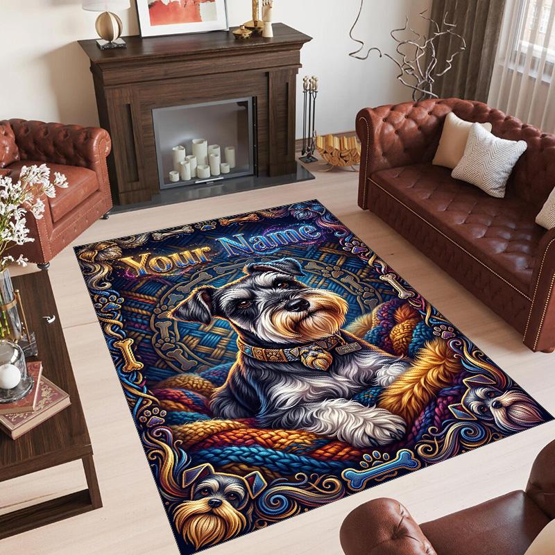 Dog Theme Crystal Velvet Rug Personalized Custom Name Text Soft Floor Mat Home Decor