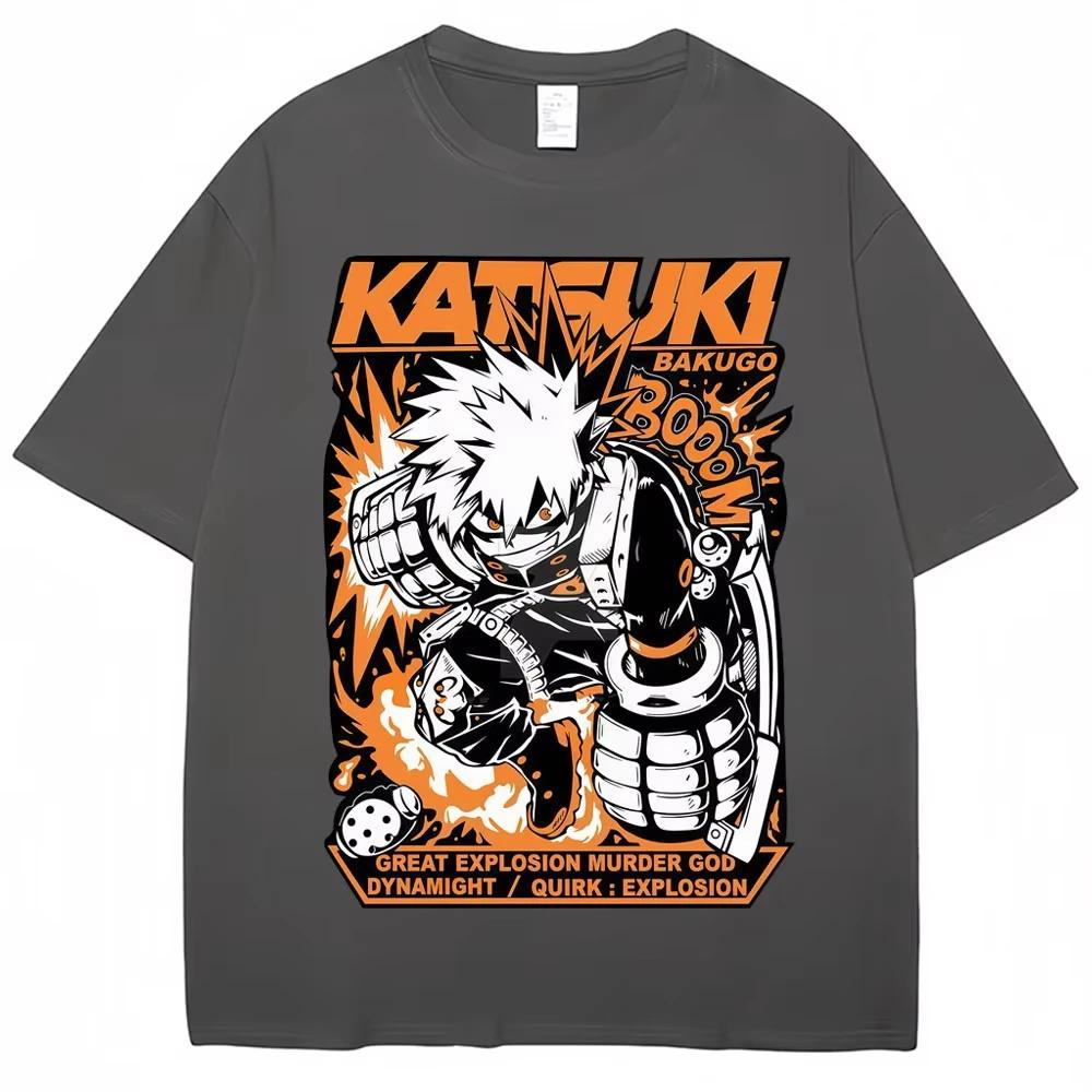 Anime My Hero Academia Bakugo Katsuki Print T-Shirts Vintage Harajuku Fashion Men Women T-shirts Pure Cotton Casual T Shirt
