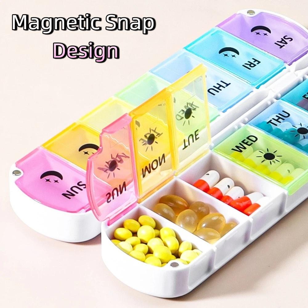 New Foldable Design Weekly Pill Case Airtight AM PM Labels Pill Organizer 2 Times A Day 14 Grids 7 Day Vitamin Case Home Gadgets