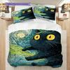 Black Cat Pattern Bedding Quilt Set Quilt Cover Pillowcase Home Decoration Birthday Gift (1 * duvet cover + 2 * pillowcase, without core)