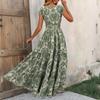 Rochie Maxi Vintage cu Imprimeu Floral pentru Femei, Decolteu în V, Mânecă Scurtă, cu Design în Talie, Elegantă, Fluidă, Lungă, pentru Purtare Zilnică
