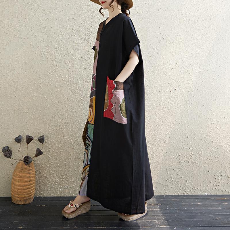 DIMANAF 2025 Summer Plus Size Dress Basic Women Casual Loose Long Vintage New Floral Dress Maxi