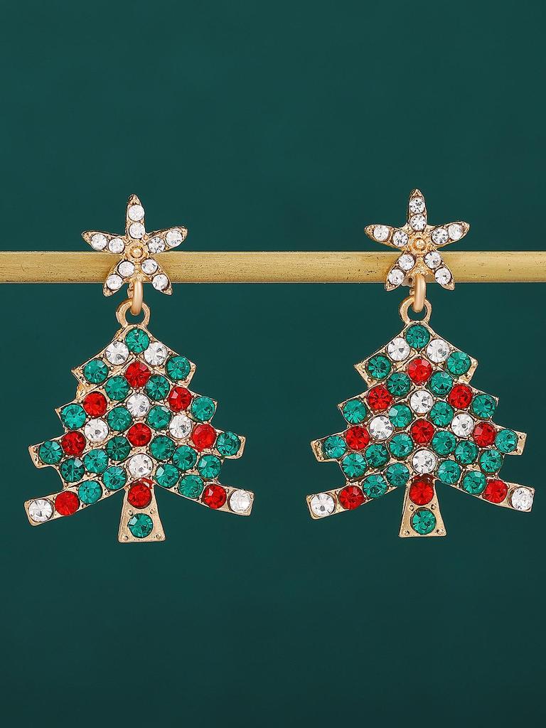 Colorful Light Luxury Christmas Tree Diamond Stud Earrings for Women