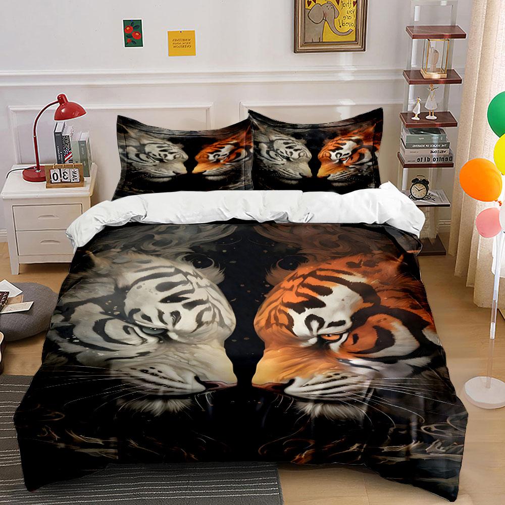 Tiger Faces Mirroring Each Other. Bedding Sets Duvet Cover Sets Duvet Covers Pillowcases(1 * Duvet Cover 2 * Pillowcases Without Duvet Insert)
